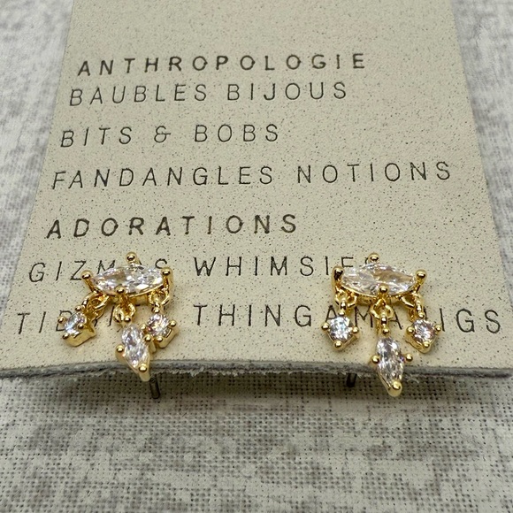 NWT Anthropologie 14k Gold Plated Crystal Marquis Earrings ✨ - Picture 1 of 4
